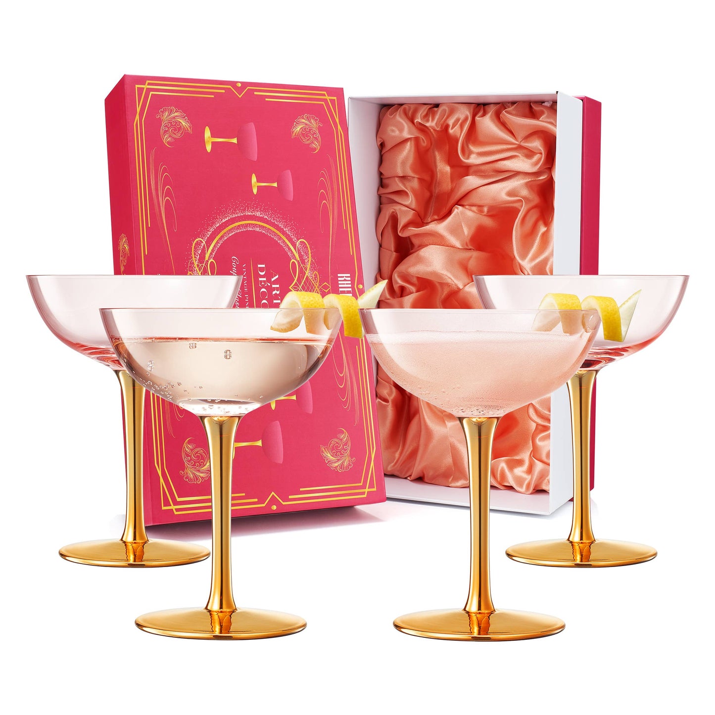 Colored Coupe Art Deco Glasses, Gold | Set of 4 | 12 oz - Curated Home Decor