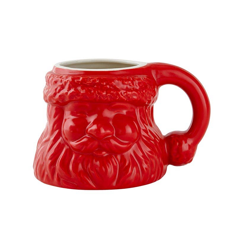 Red Santa shaped ceramic mug with handle for holiday drinks