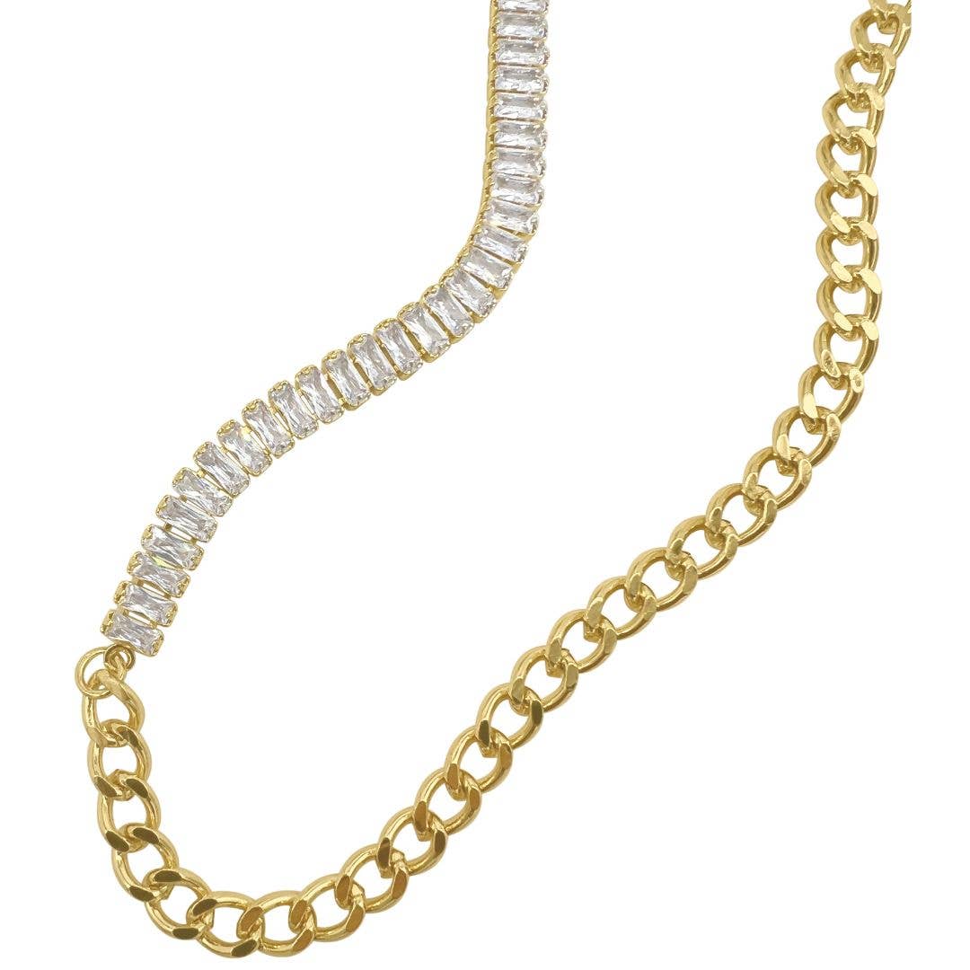 Mix Curb Chain and Baguette Tennis Necklace gold - Curated Home Decor