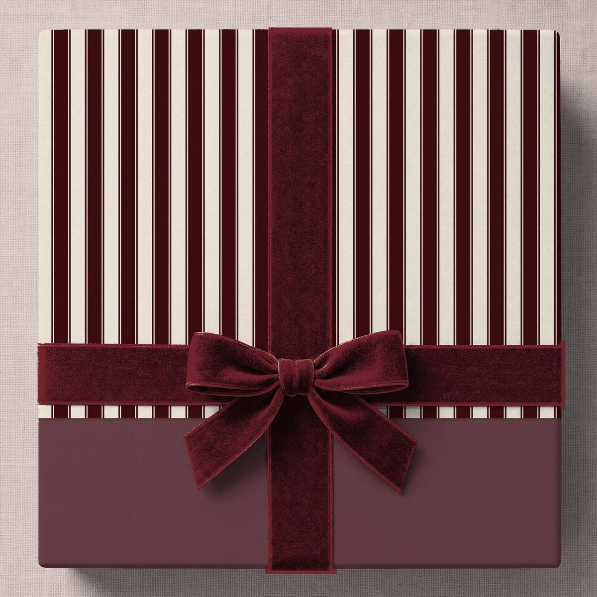 
                  
                    Burgundy & Cream Heritage Stripe Christmas Wrapping Paper – 6 ft Roll - Curated Home Decor
                  
                