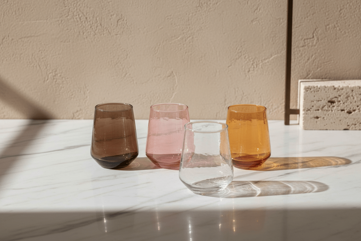 
                  
                    A pair of amber handblown hammered glass water tumblers. - Curated Home Decor
                  
                