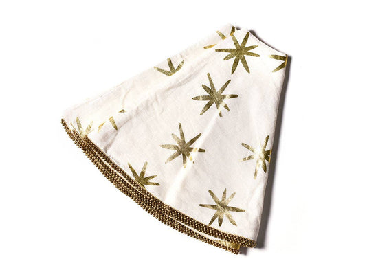 Gold Stars Tree Skirt with Beaded Trim