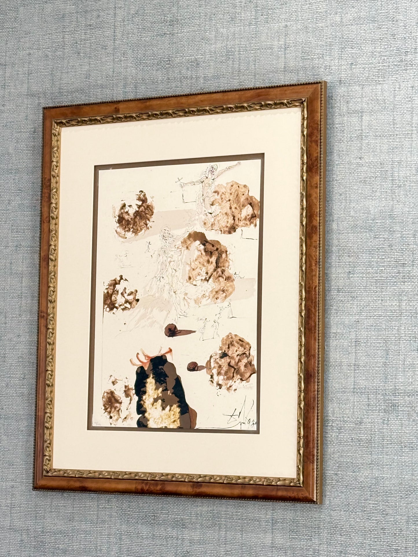 Signed Salvador Dalí Lithograph – Burlwood & Antique Gold Frame (29” L x 24” W x 2.5” D) - Curated Home Decor
