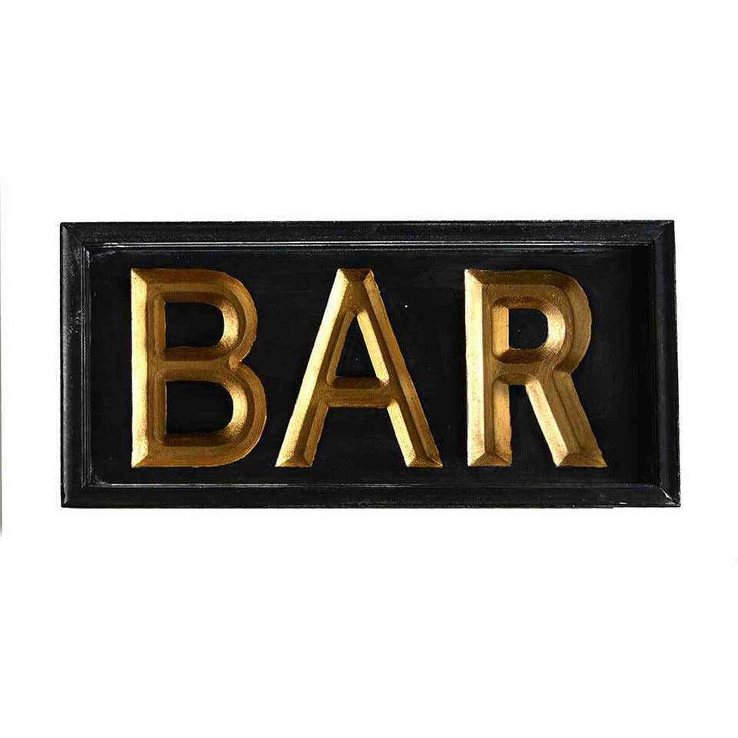 Vintage wooden bar sign with gold letters on black background, 21x10 inches