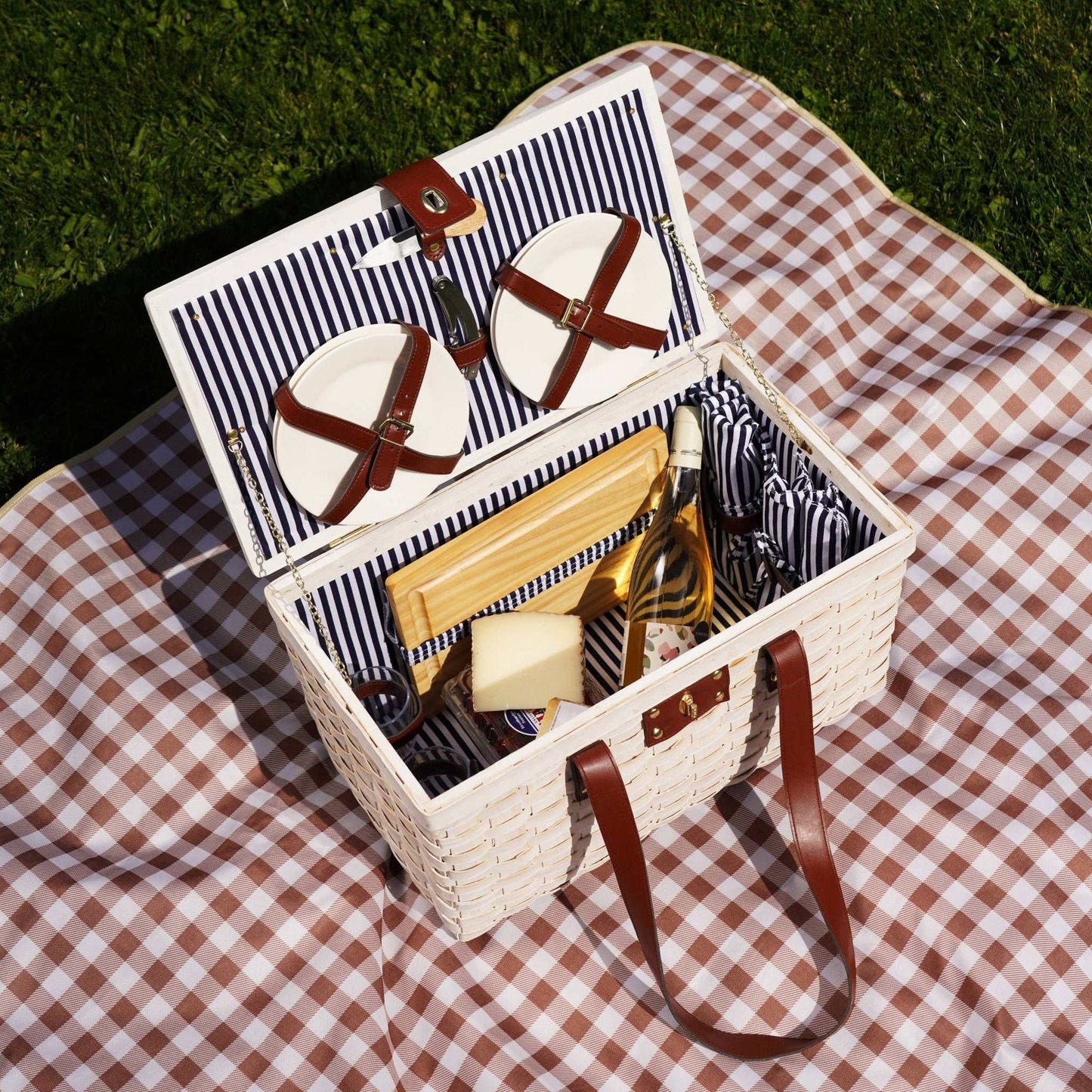 
                  
                    Tahoe Picnic Basket Set for Four in Cream - Curated Home Decor
                  
                
