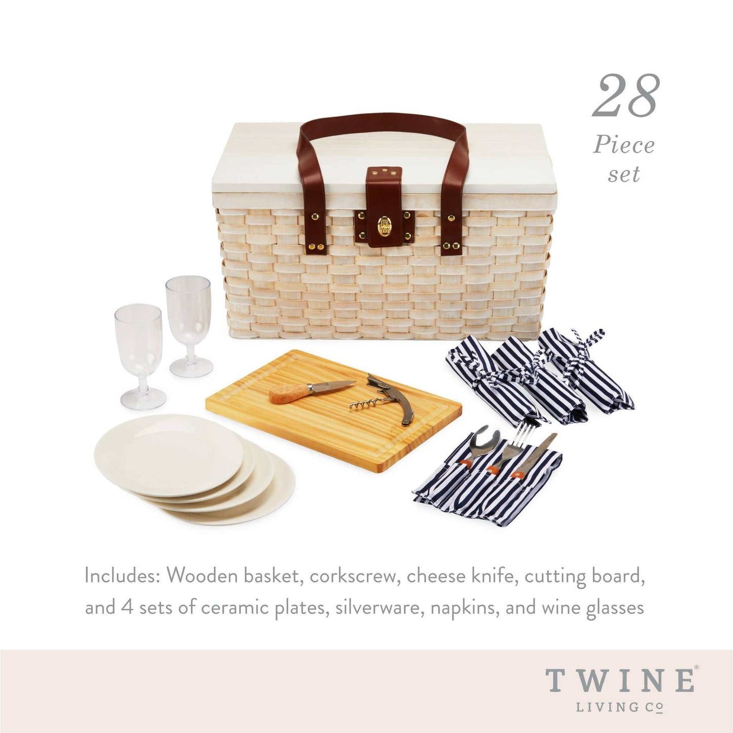 
                  
                    Tahoe Picnic Basket Set for Four in Cream - Curated Home Decor
                  
                