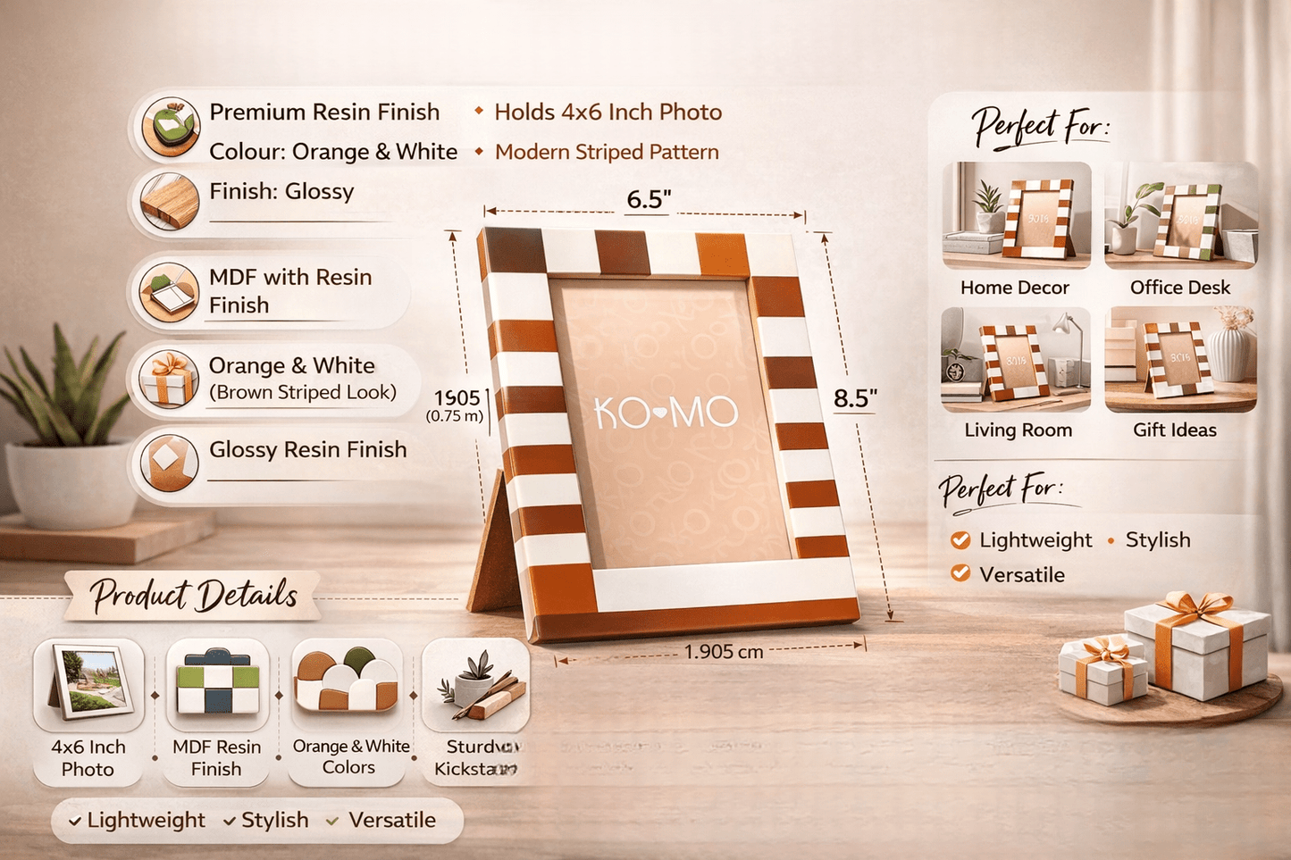 
                  
                    Brown Striped Resin Photo Frame | 4x6 Modern MDF Frame - Curated Home Decor
                  
                
