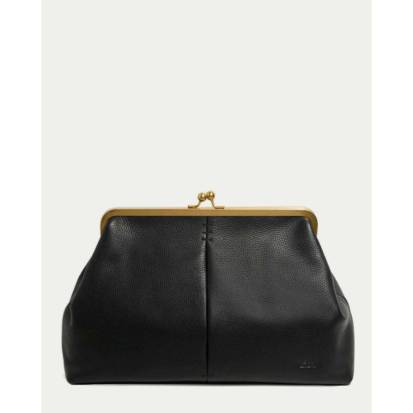 Black Grace Oversized Clutch in genuine leather with vintage metal frame and clasp closure