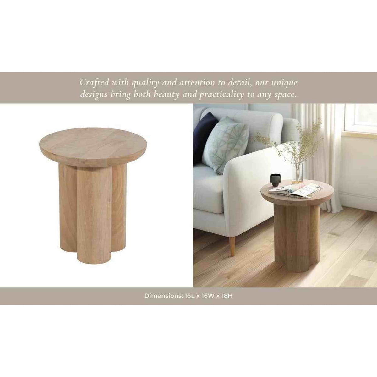 
                  
                    18 In. Natural Wood Scandinavian Farmhouse Side Table - Curated Home Decor
                  
                