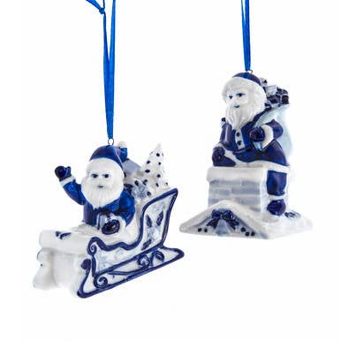 Blue & White Santa Ornament | Sold Individually - Curated Home Decor