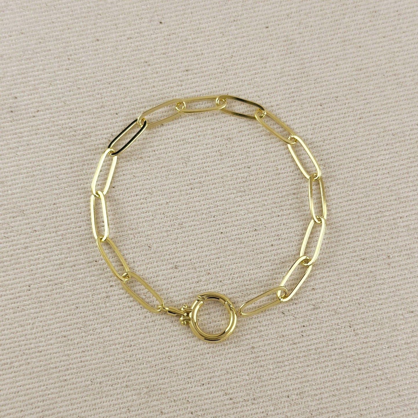 18k Gold Filled Paperclip Chain With Round Clicker Clasp Bracelet: 7 inches - Curated Home Decor