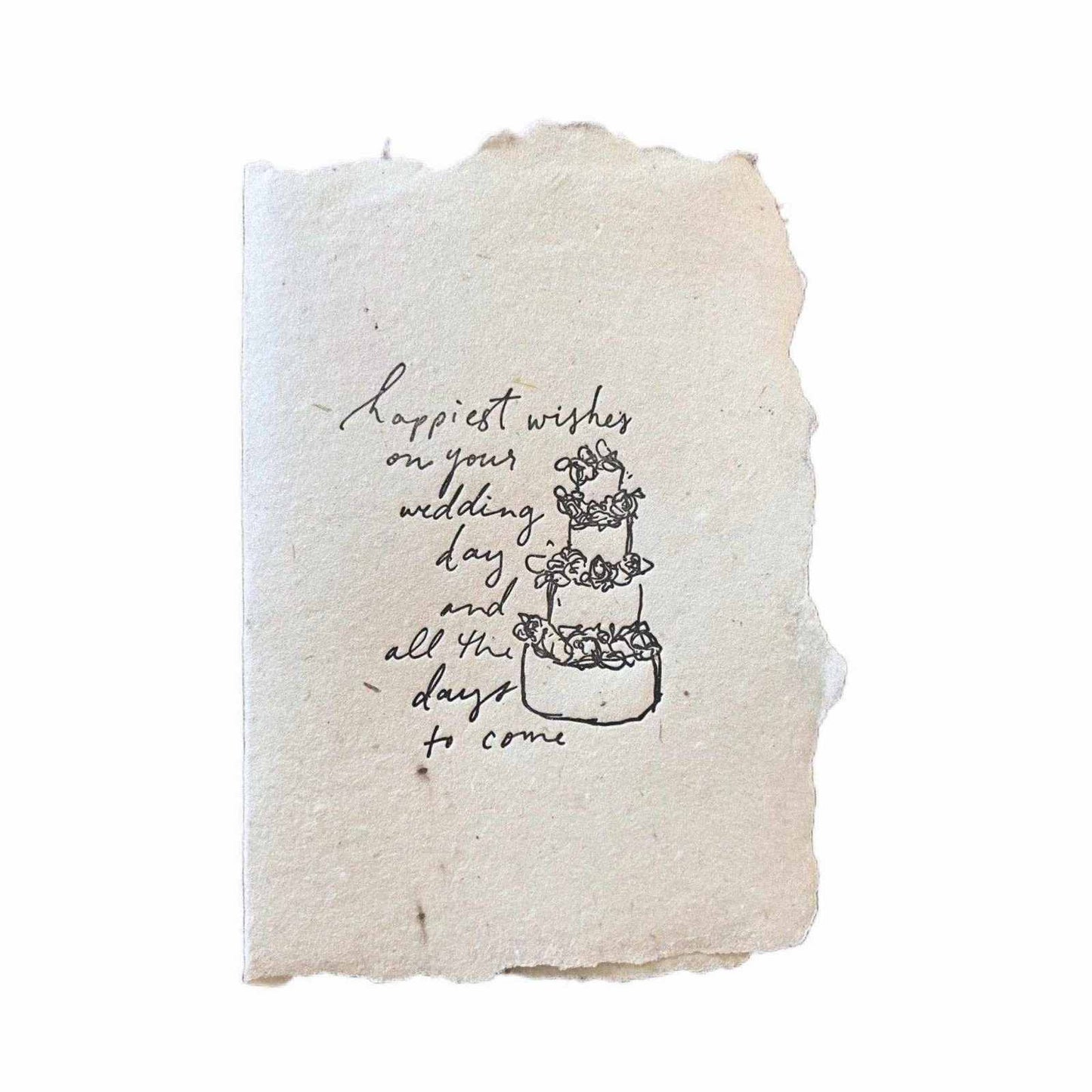 Happiest wishes wedding cake card with letterpress print on handmade vanilla paper