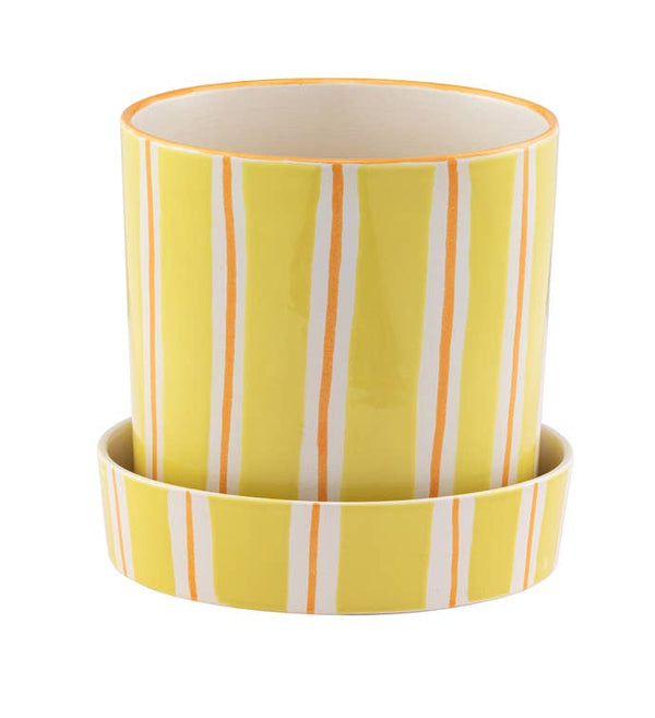 Yellow Retro Stripe Planter with Saucer - Curated Home Decor