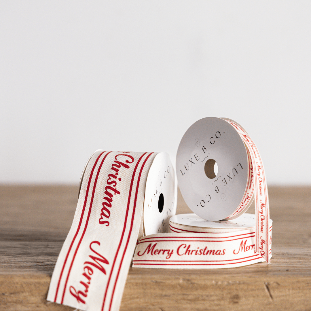 
                  
                    Red Cursive Merry Christmas Ribbon, 2" (Pre-Order: Ships Late September) - Curated Home Decor
                  
                