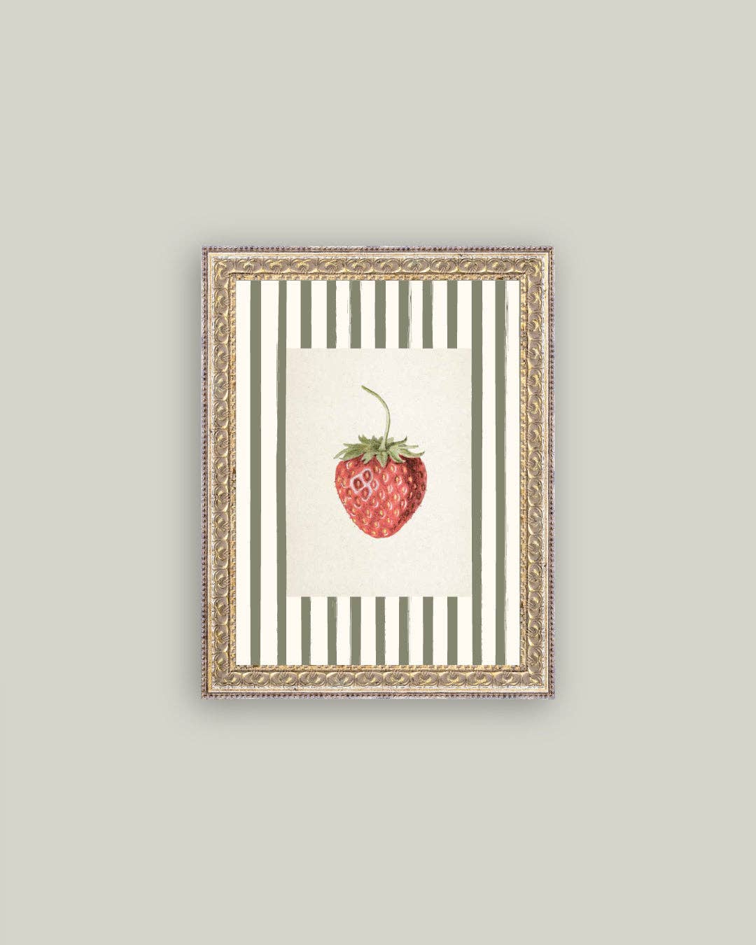Strawberries on Stripes Framed Antique Art: 12x16 - Curated Home Decor