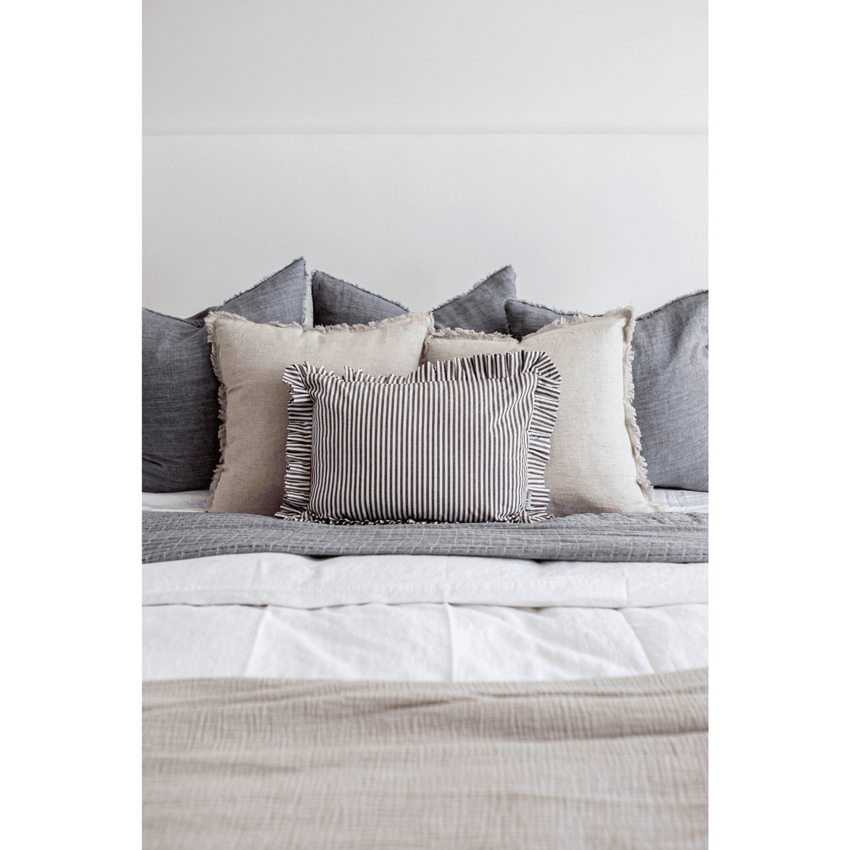 
                  
                    Ruffle Lumbar Pillow Cover Brown White Stripes: Pillow Cover & Insert - Curated Home Decor
                  
                