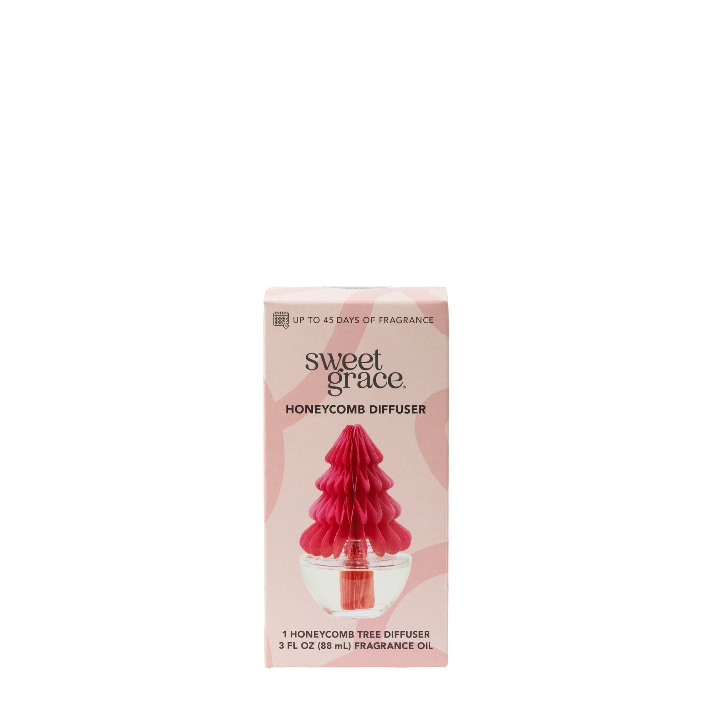 Sweet Grace Honeycomb Diffuser with pink paper tree and clear glass vase, 45 days fragrance