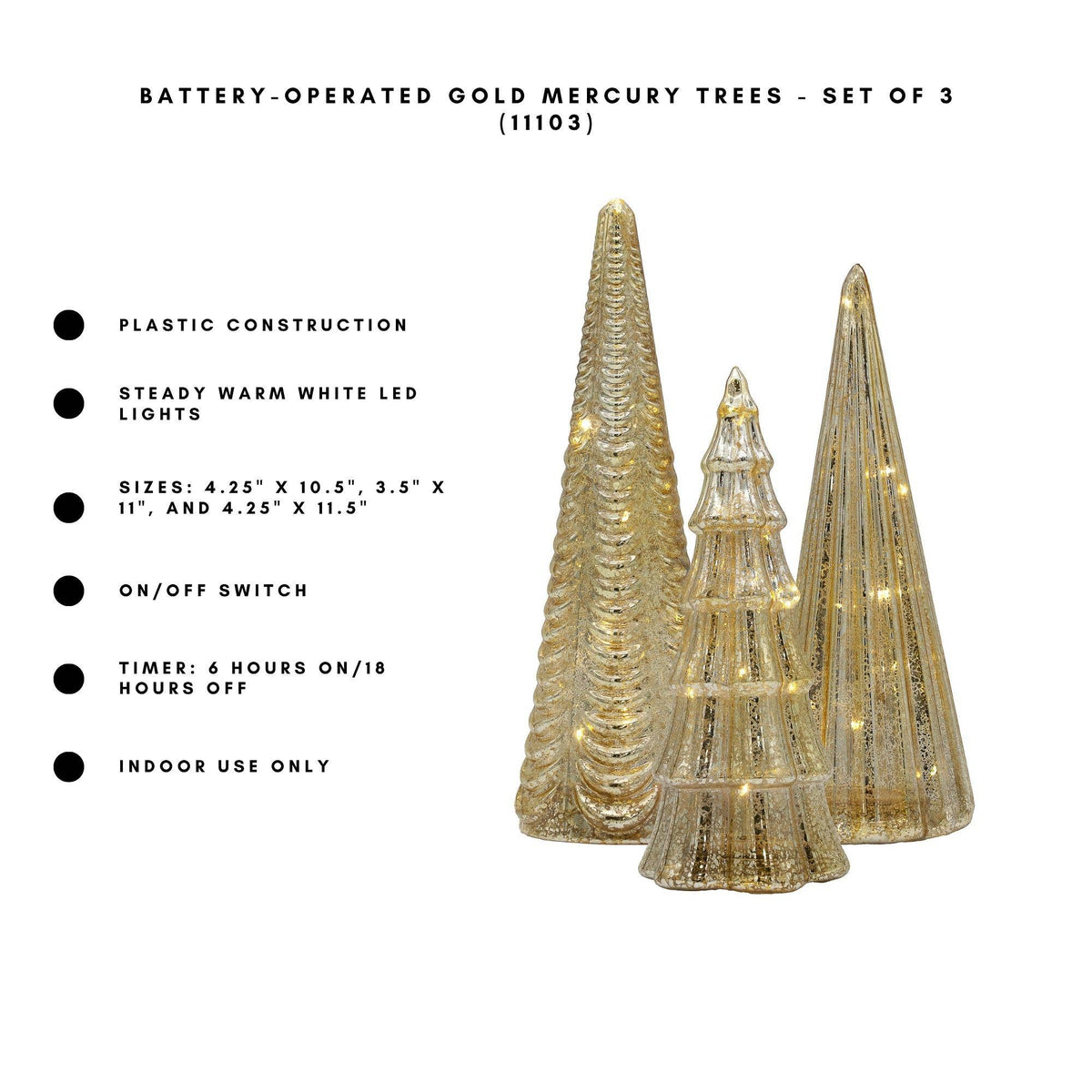 
                  
                    Battery-Operated Gold Mercury Trees, Set of 3 - Curated Home Decor
                  
                