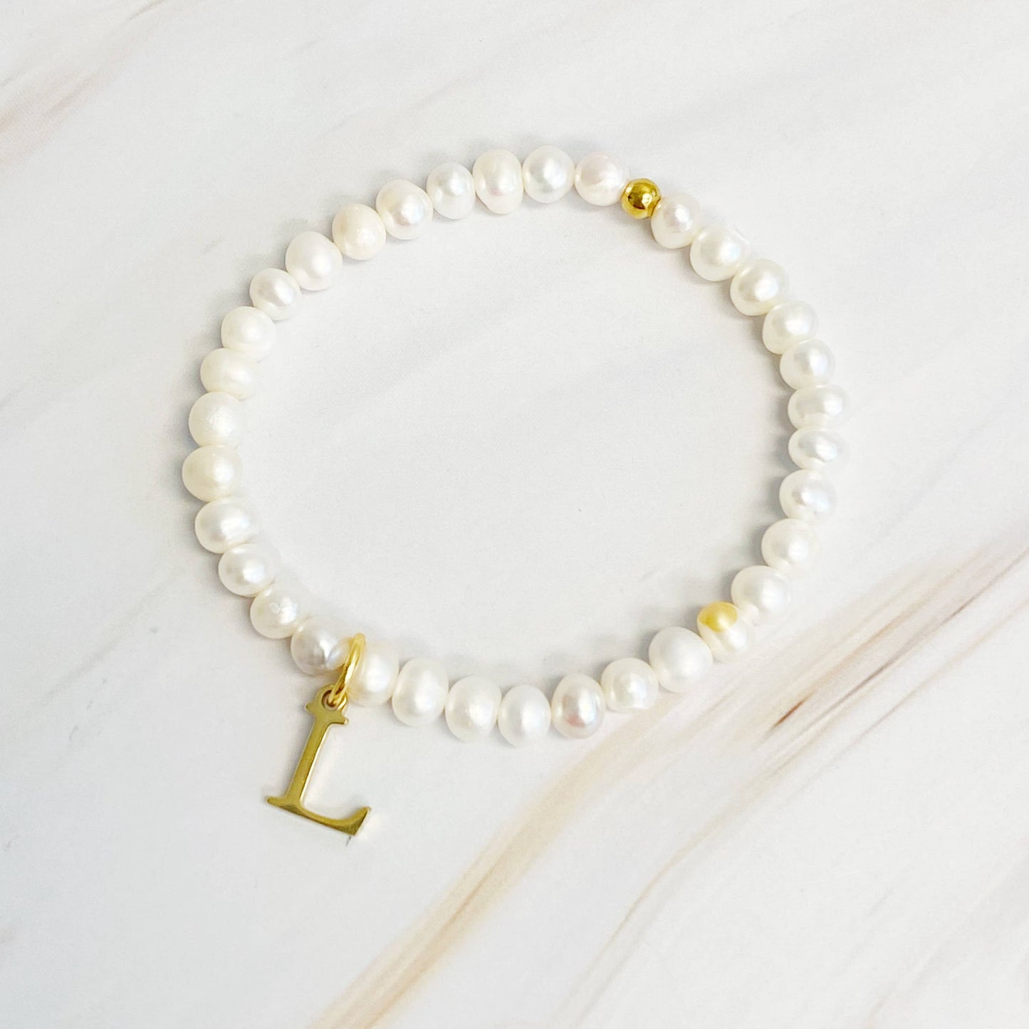 Freshwater Pearl Initial Charm Bracelet - Curated Home Decor