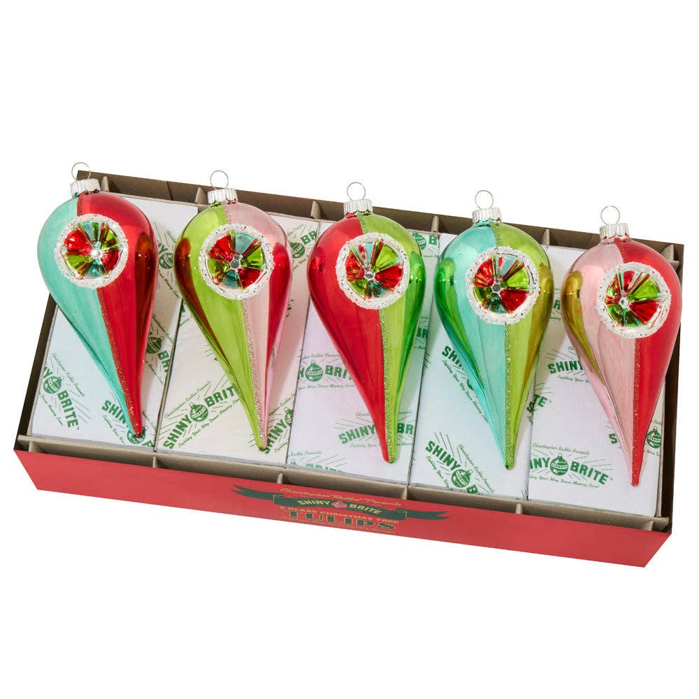 Festive Fete Glass Reflector Tulip Ornaments – Set of 5, Christopher Radko - Curated Home Decor