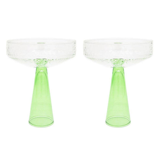 Coupe Claude, clear / green, set of 2: Glass - Curated Home Decor