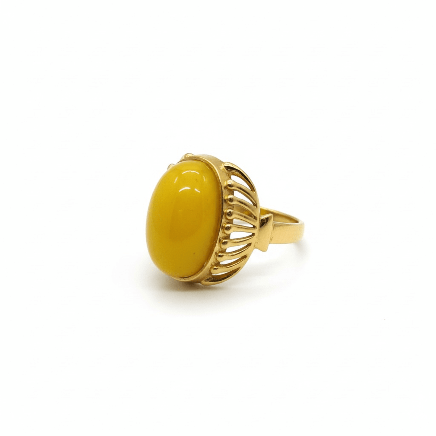 
                  
                    Vintage 14K Gold Amber Cabochon Statement Ring size 7.5 - Curated Home Decor
                  
                