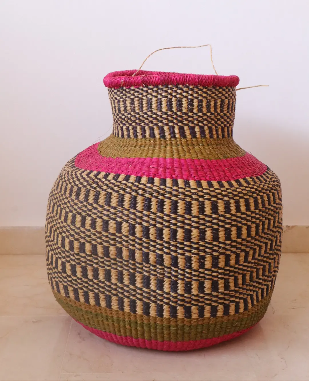 Pink Round African Decorative Basket Burkina Faso - Curated Home Decor