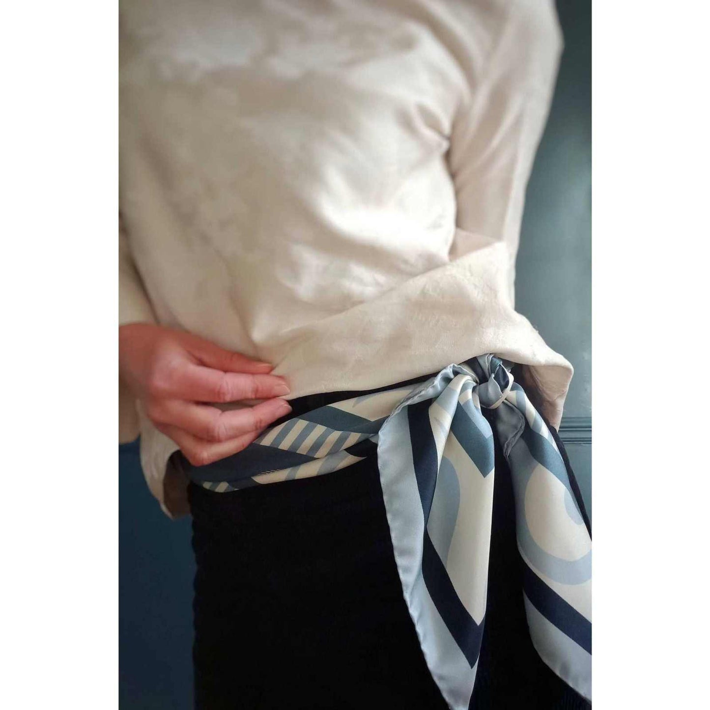 
                  
                    Blue silk twill scarf "the Zebra" - Curated Home Decor
                  
                