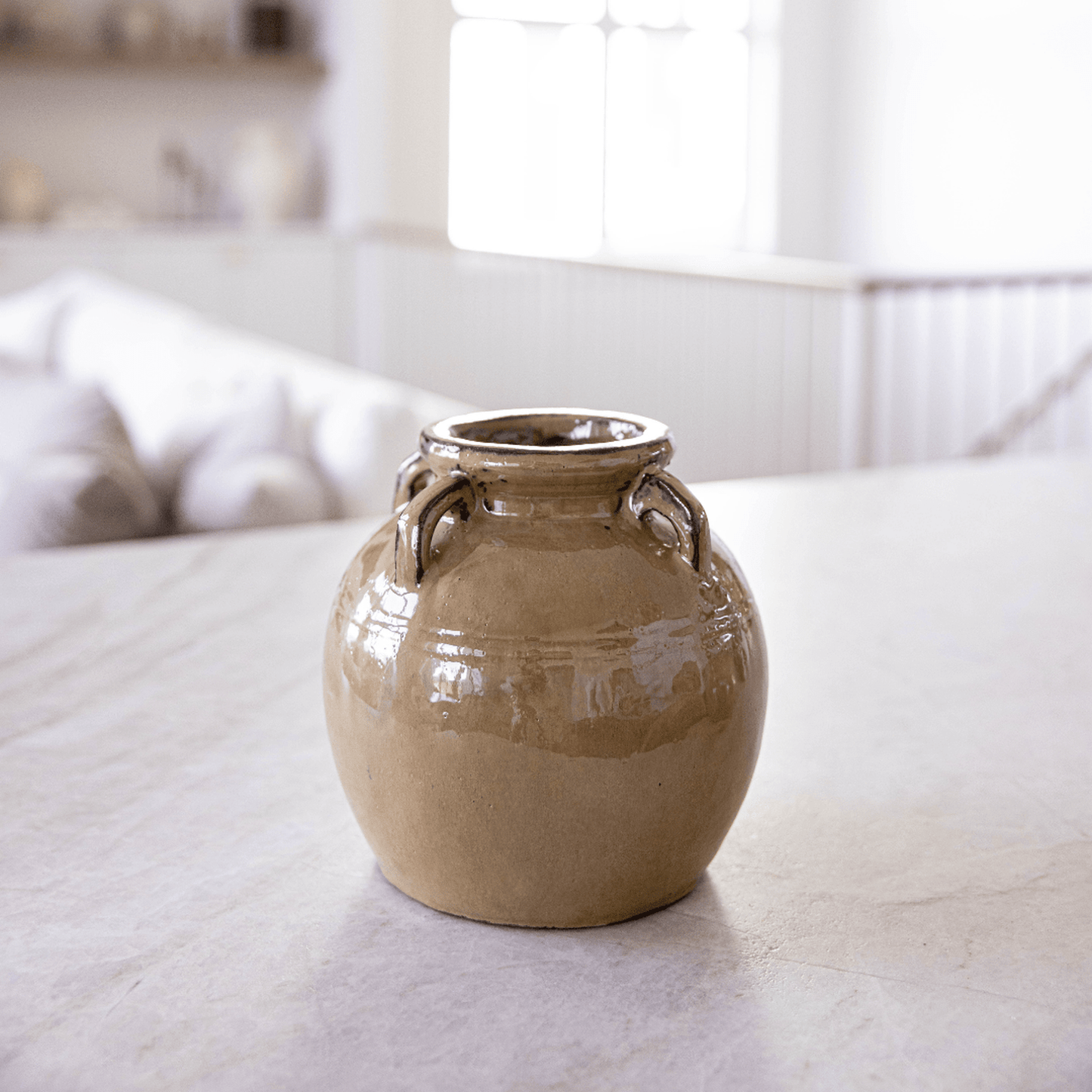 Chevalier Cream Glazed Vase terracotta with handles in cream glaze, vintage style accent decor in small and medium sizes