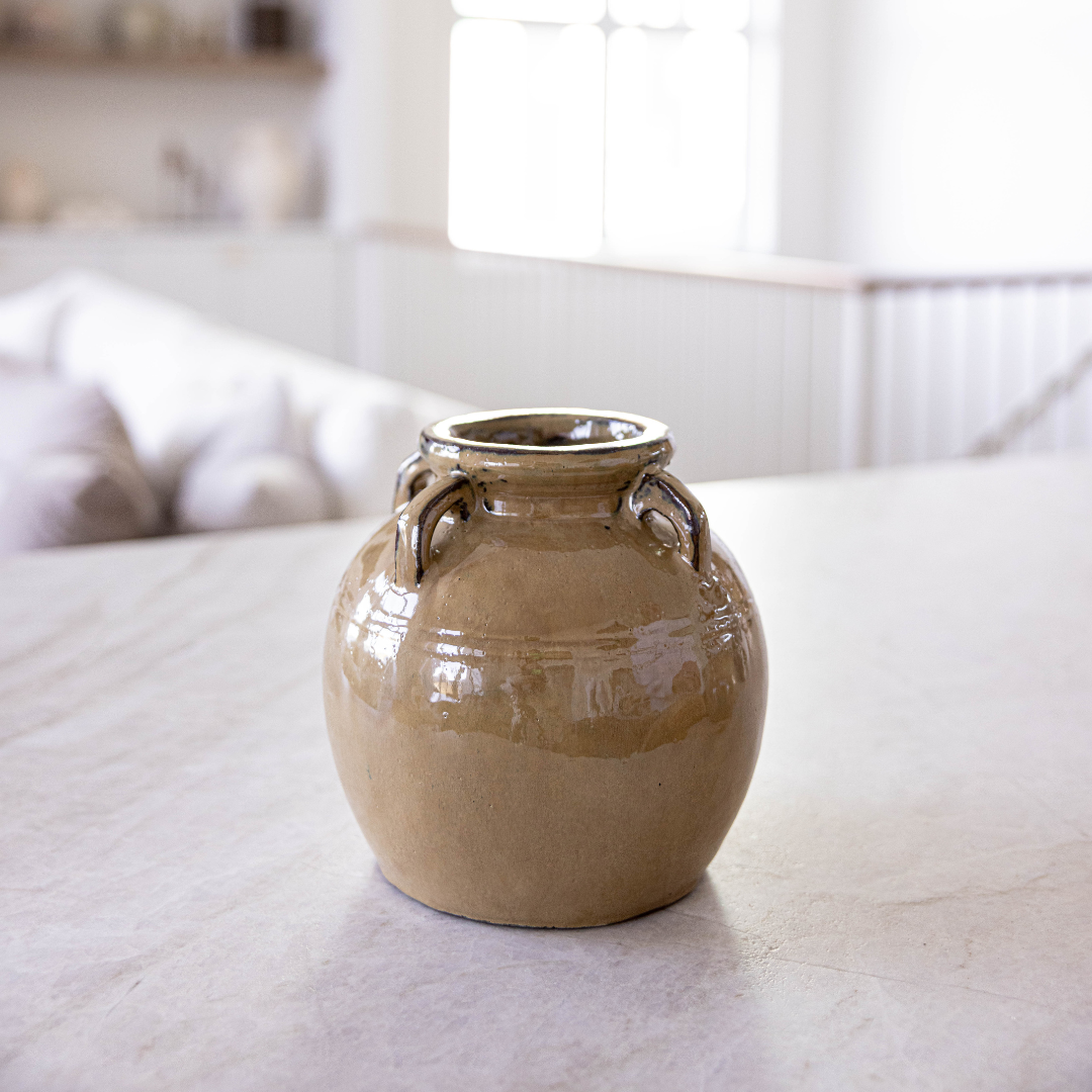 Chevalier Cream Glazed Vase With Handles - Curated Home Decor
