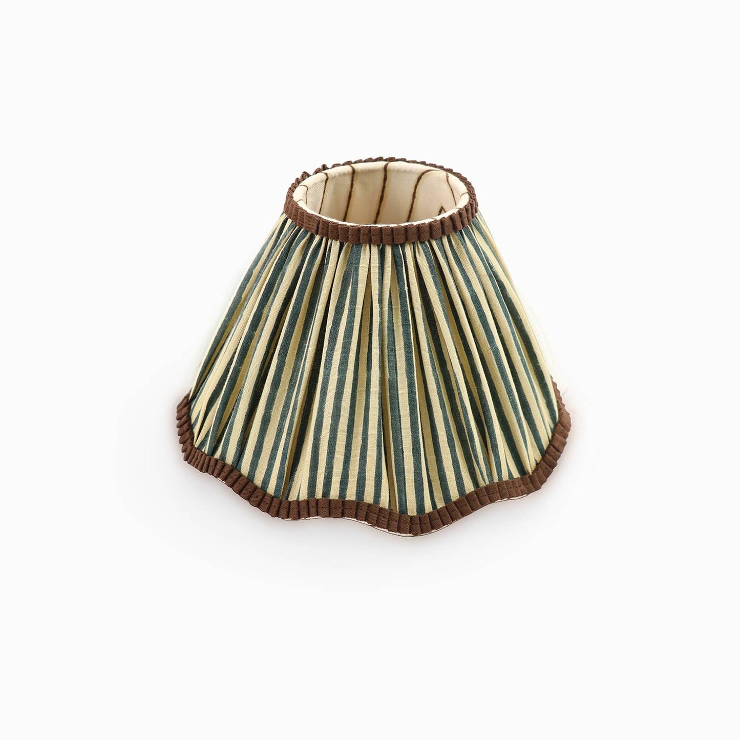 
                  
                    Scalloped Fabric Pleated Lampshade - Classic Stripe Ochre Blue - Curated Home Decor
                  
                