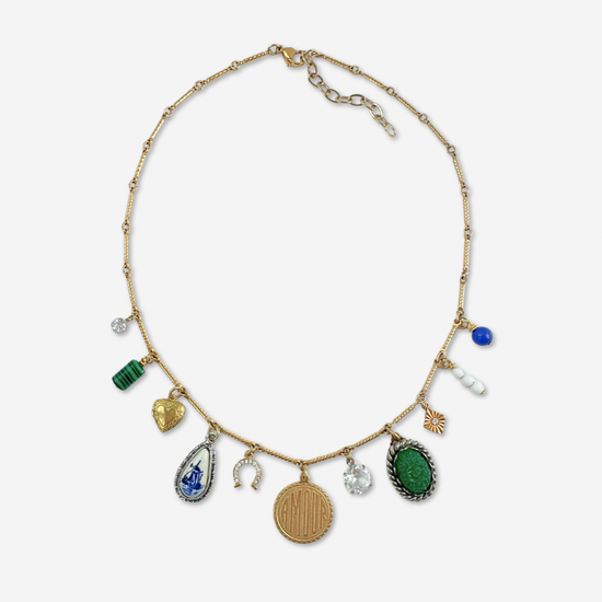 Repurposed Vintage Green Religious Charm Necklace