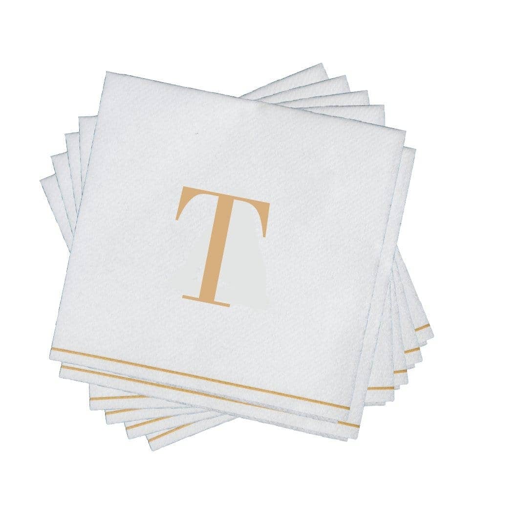 T Gold Monogram Cocktail Paper Napkins