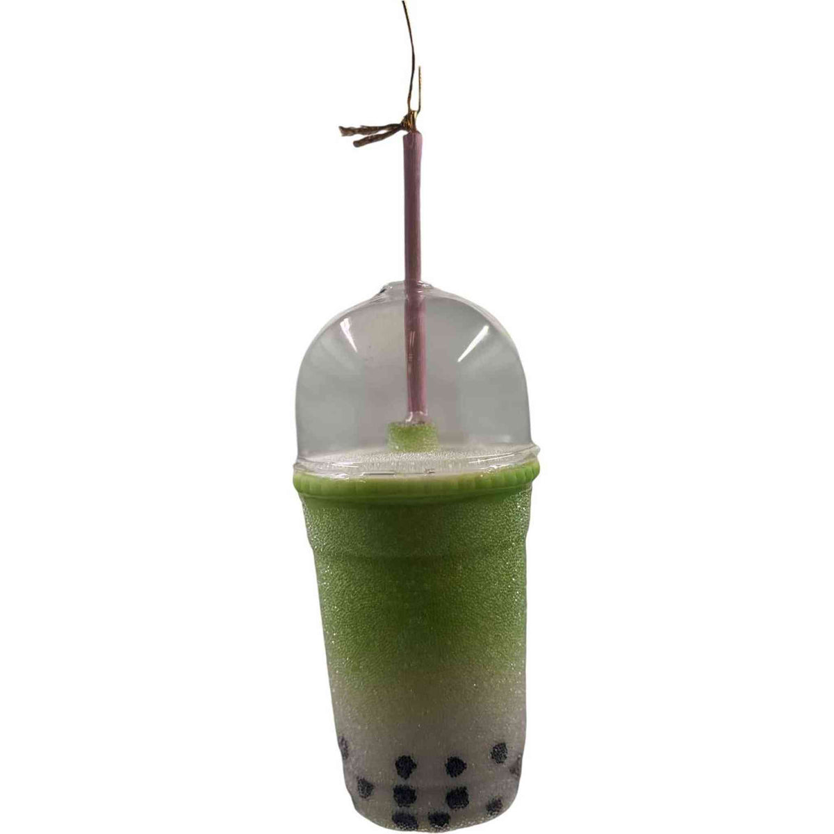 
                  
                    Green boba tea ornament with straw and black tapioca pearls, holiday decoration
                  
                