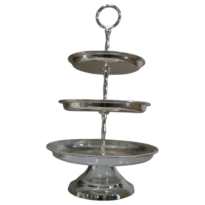 Vintage Silver Plate 3-Tier Tiered Serving Stand with Ring Handle