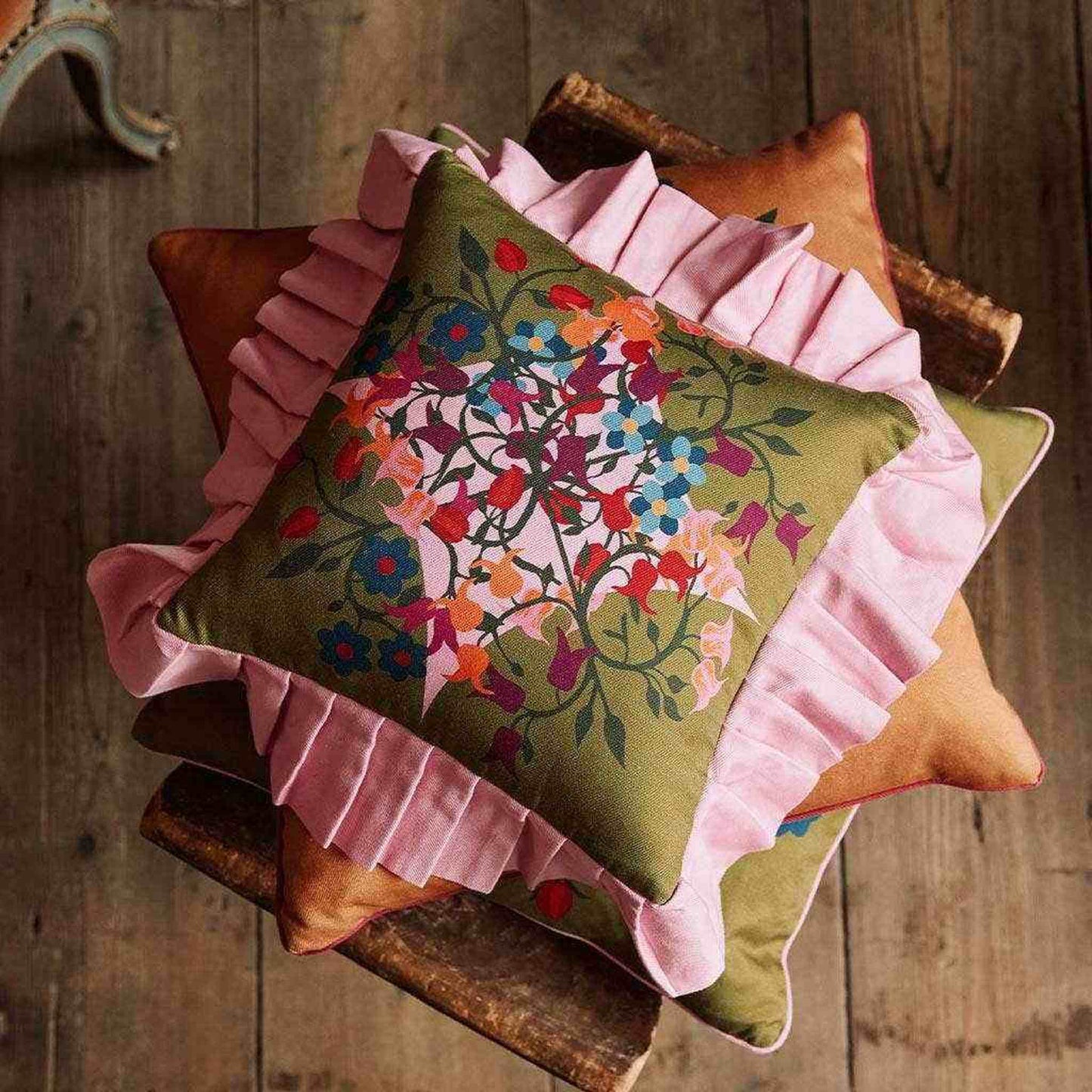 
                  
                    Ruffled Pillow Cover Blumen Green - Curated Home Decor
                  
                