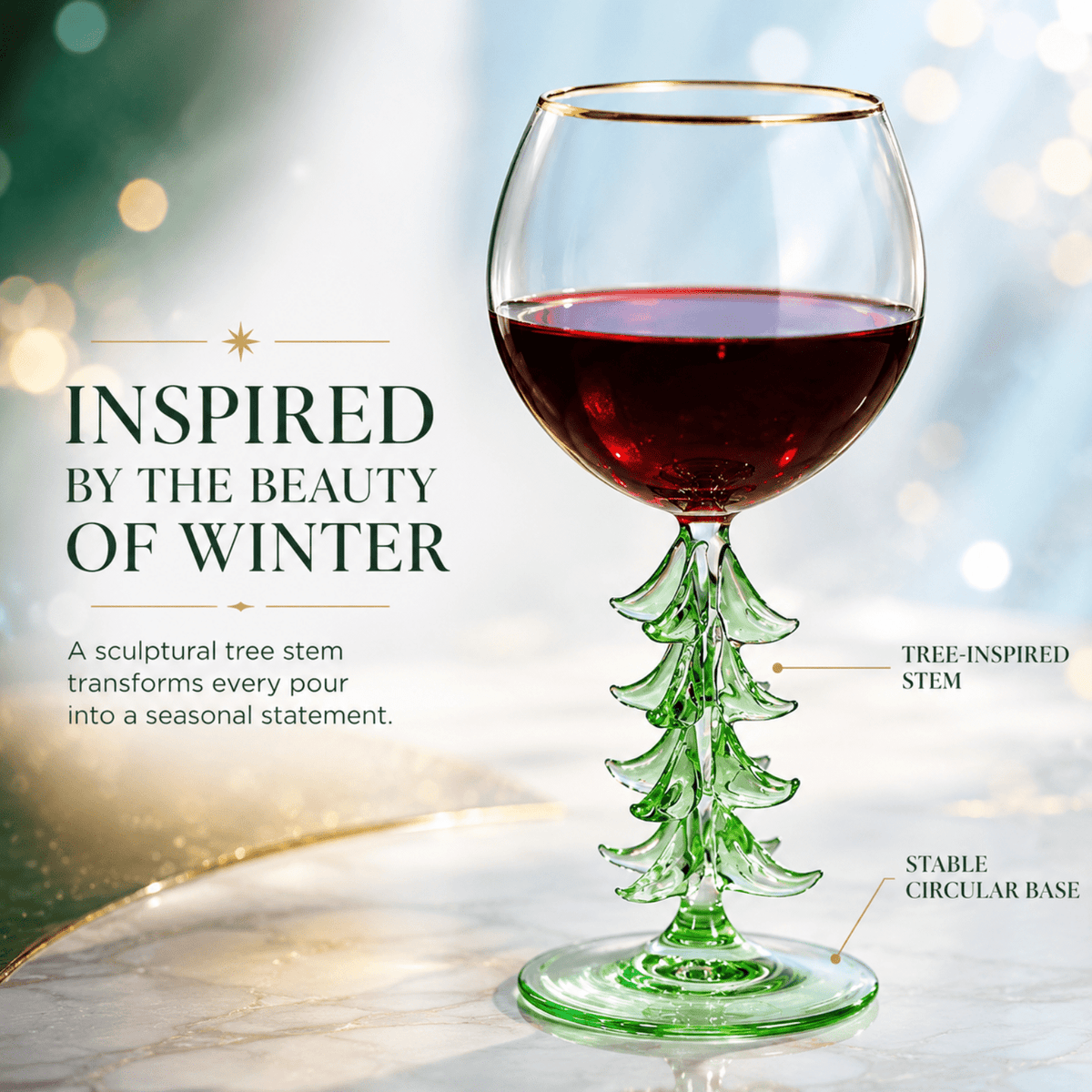 
                  
                    Christmas Tree Stemmed Wine Glass, Green, 12 oz - Curated Home Decor
                  
                