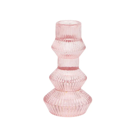 Ribbed 3-Tier Candlestick Holder Pink