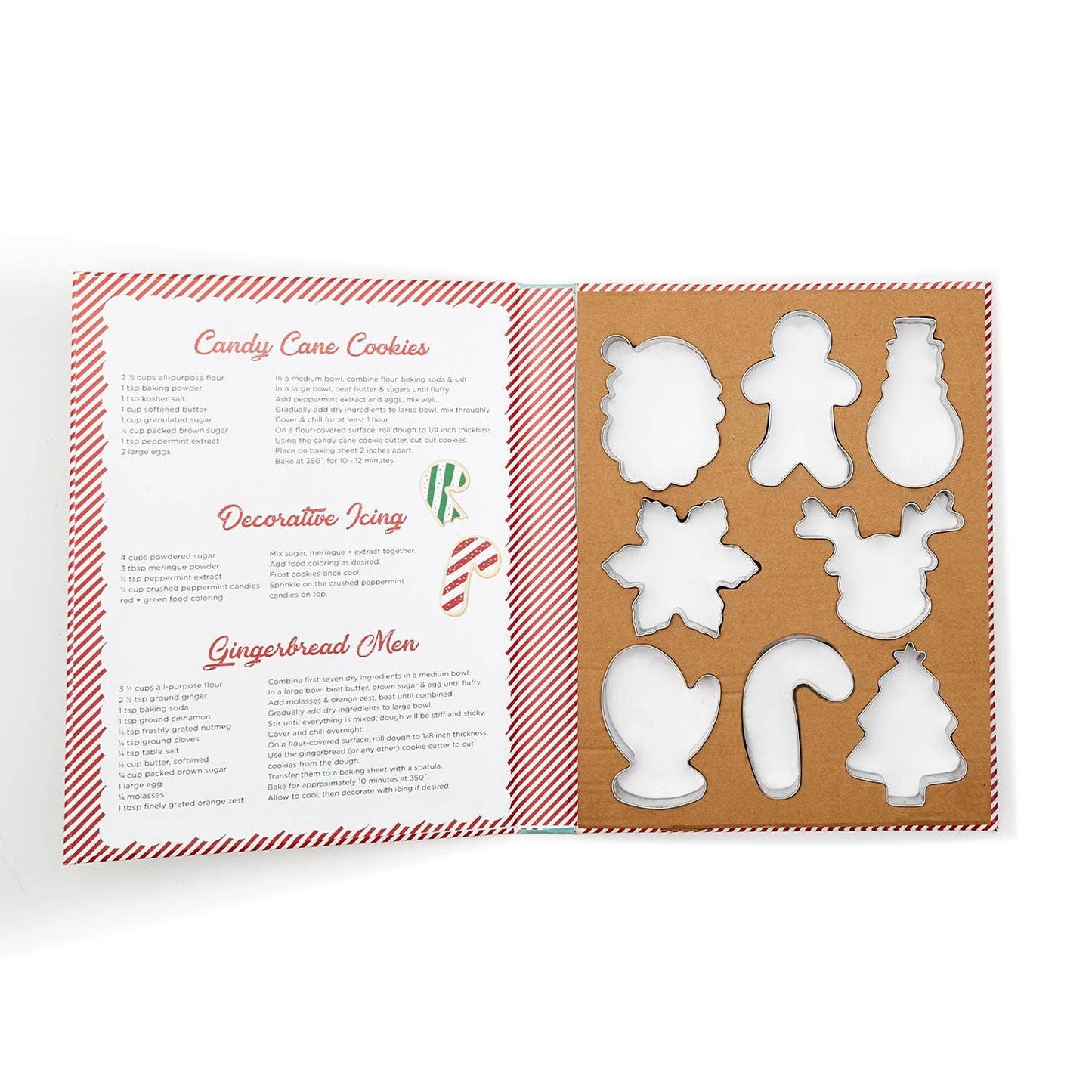Holiday Baking Set with 8 stainless steel cookie cutters and printed recipe gift box
