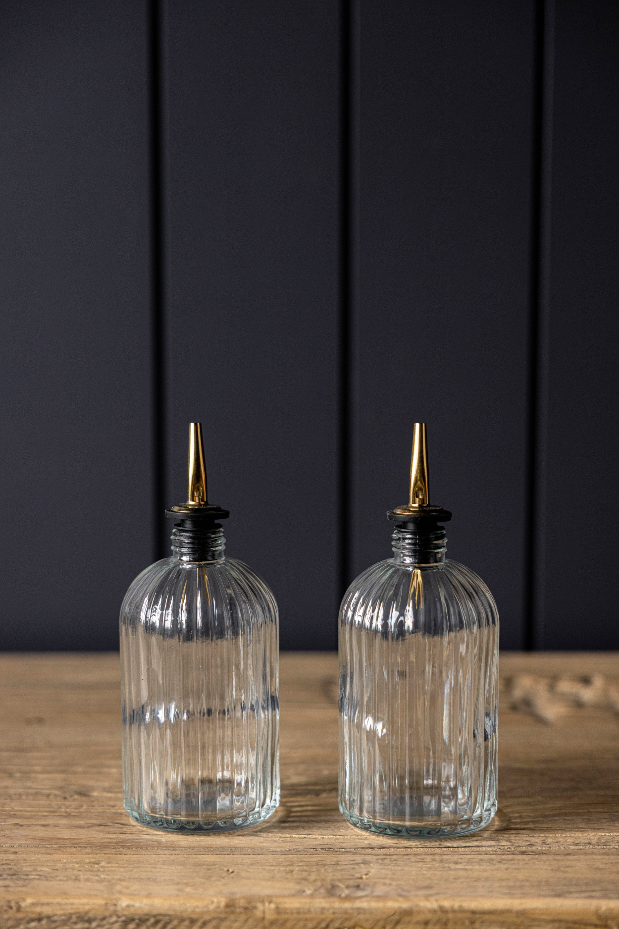 Olive Oil & Vinegar Glass Scallop Fluted Bottles - Curated Home Decor