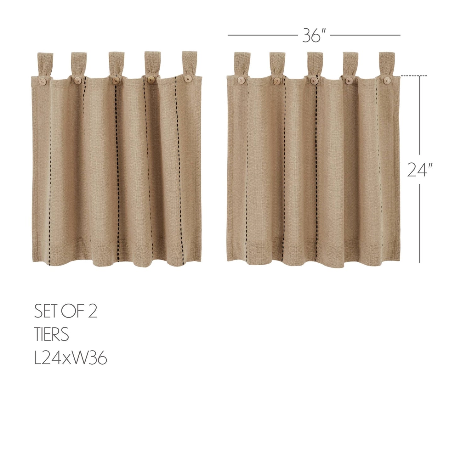 
                  
                    Stitched Burlap Natural Café Tier Curtains – Set of 2, 36"W x 24"L - Curated Home Decor
                  
                