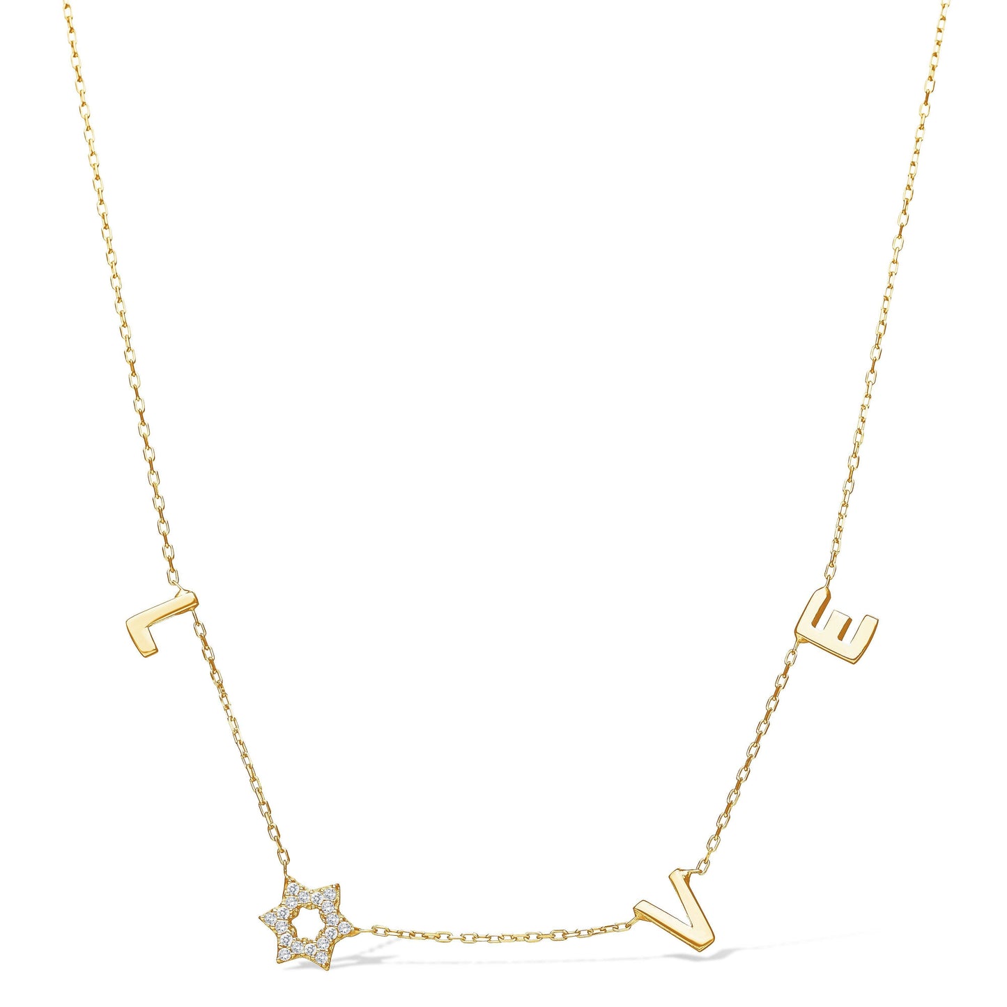 Jewish Star and Love Necklace With Sparkling Cz Cubic Zircon - Curated Home Decor