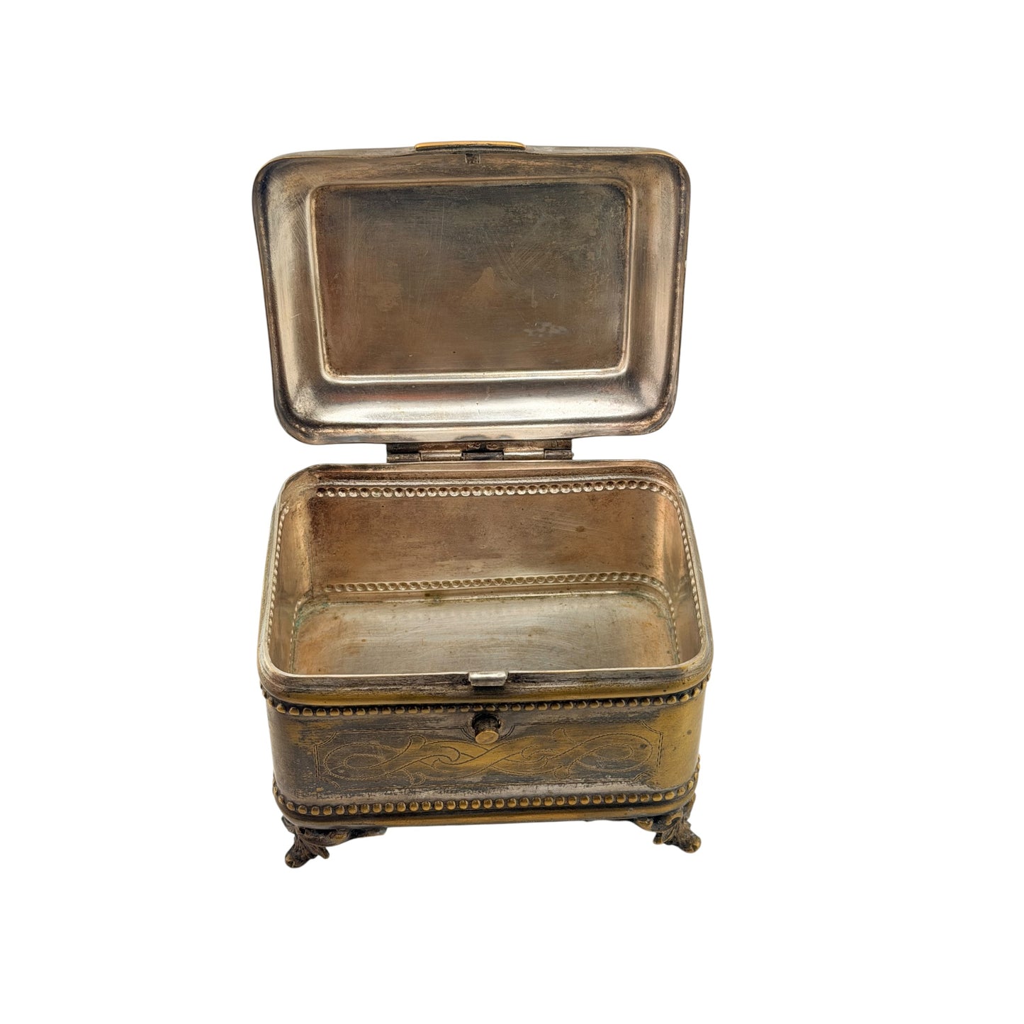 
                  
                    Vintage Brass Engraved Jewelry Casket with Claw Feet - Curated Home Decor
                  
                