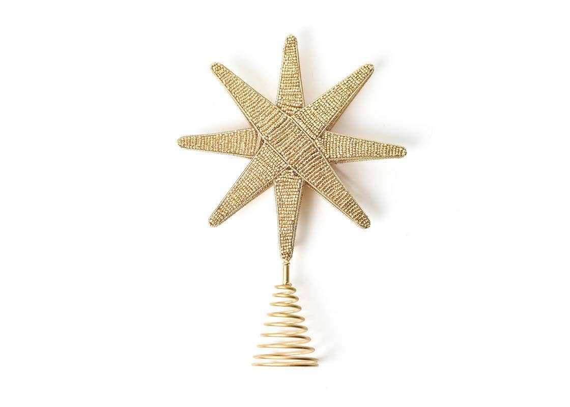 Gold beaded star tree topper with metallic beads and gold metal finish for Christmas trees