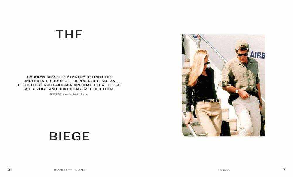 Carolyn Bessette Kennedy with long blonde hair and iconic red lip in timeless fashion style