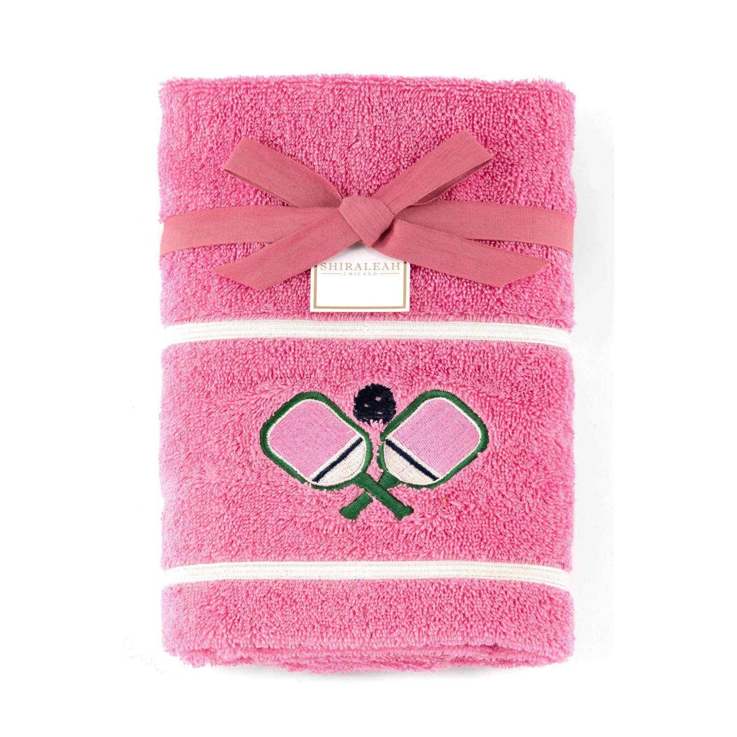 Pink Pickleball Hand Towel with soft cotton fabric and pink bow packaging