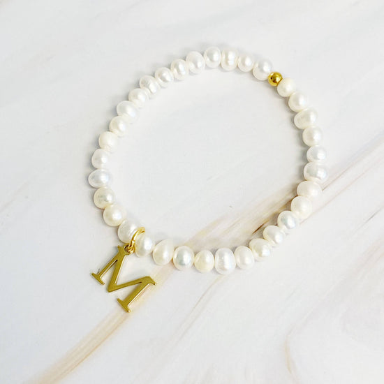 Freshwater Pearl Initial Charm Bracelet - Curated Home Decor