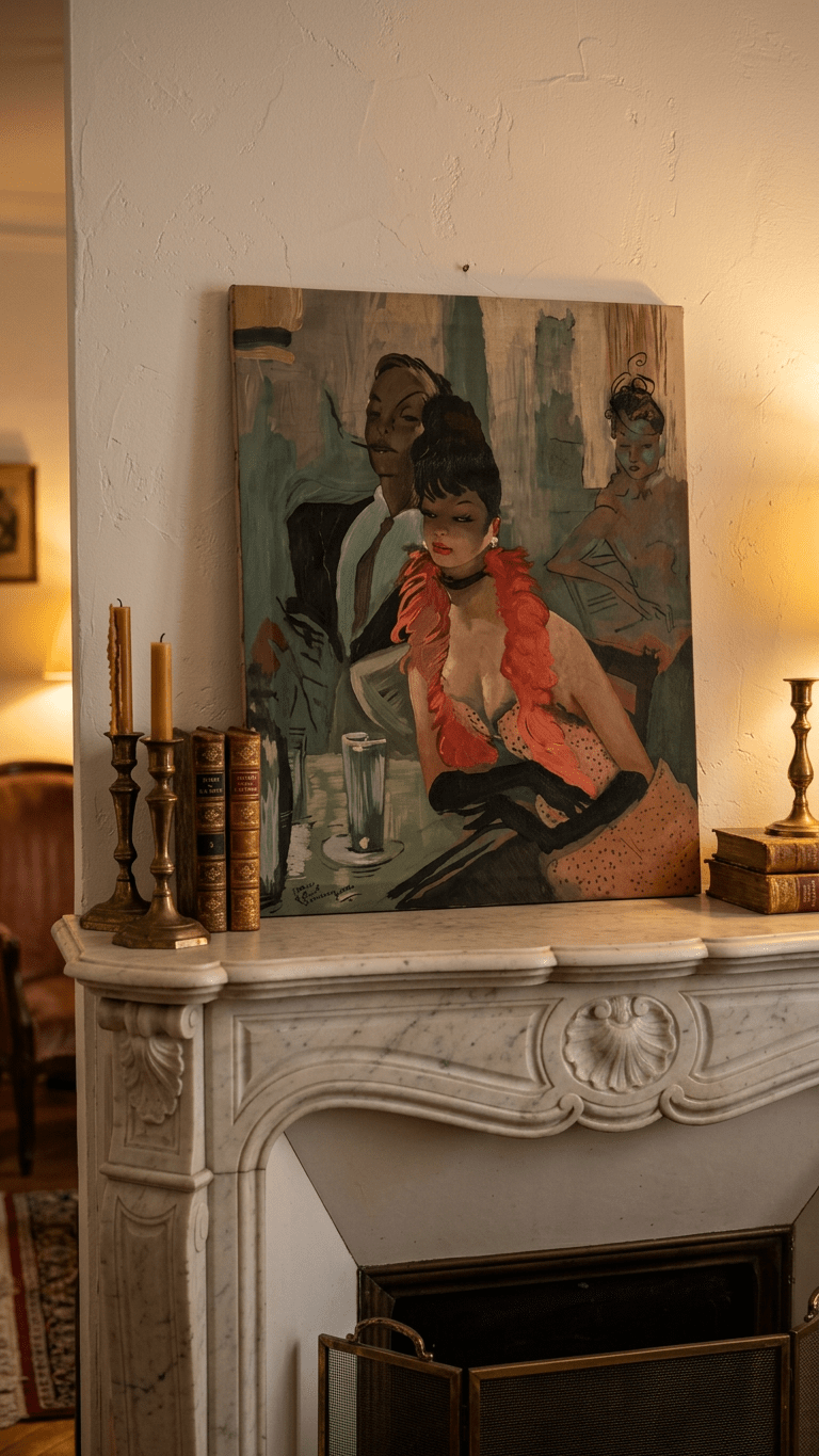 Vintage Oil on Canvas in the Style of Jean Gabriel Domergue — Parisian Cabaret Scene - Curated Home Decor