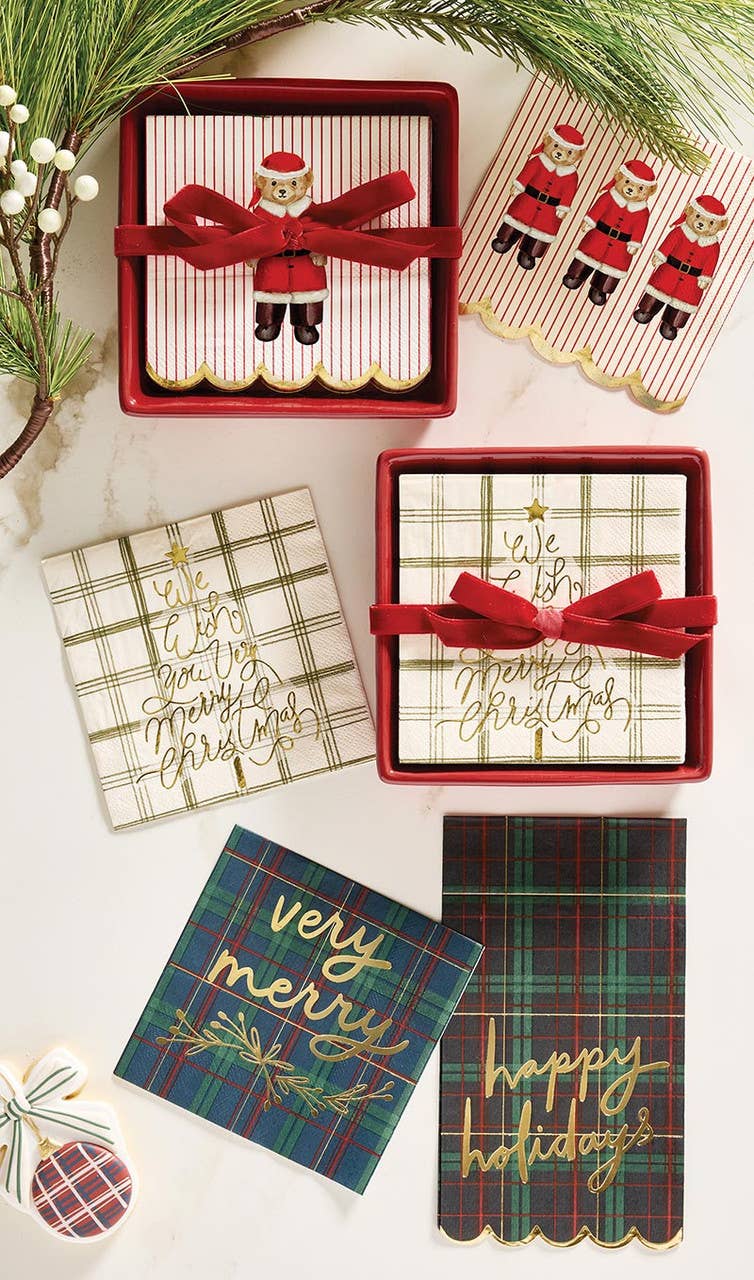 
                  
                    Merry Bear Ceramic Napkin Tray with 20 Cocktail Napkins - Curated Home Decor
                  
                