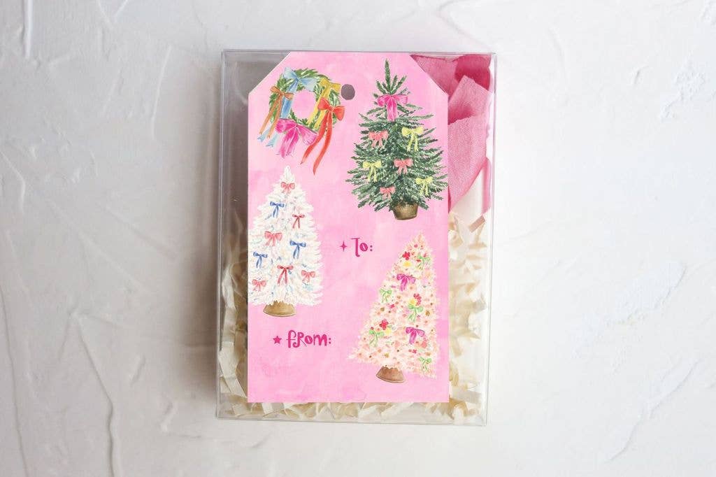 Bow tree gift tag set, ribbon, Christmas, gift wrap supplies - Curated Home Decor